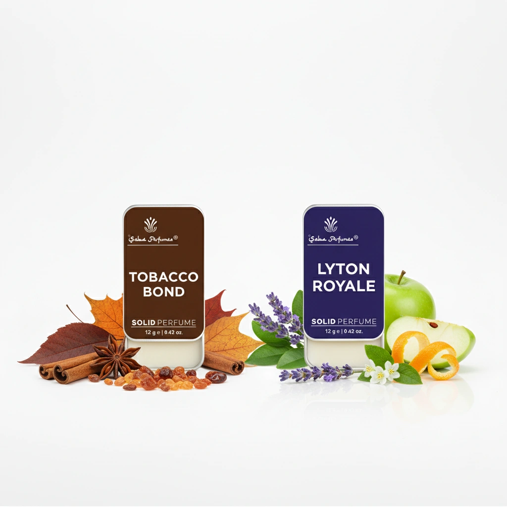 Men Solid Perfume Combo (Tobacco Bond & Lyton Royale) | Warm Spicy & Fresh Citrus Fragrance | Alcohol-Free Long Lasting Travel Perfume | Pack of 2 (12g Each)