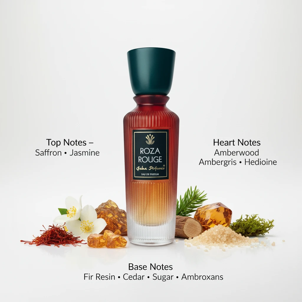 Saba Perfumes Roza Rouge EDP (50ml) | Long Lasting Unisex | Sweet Saffron & Amberwood Scen