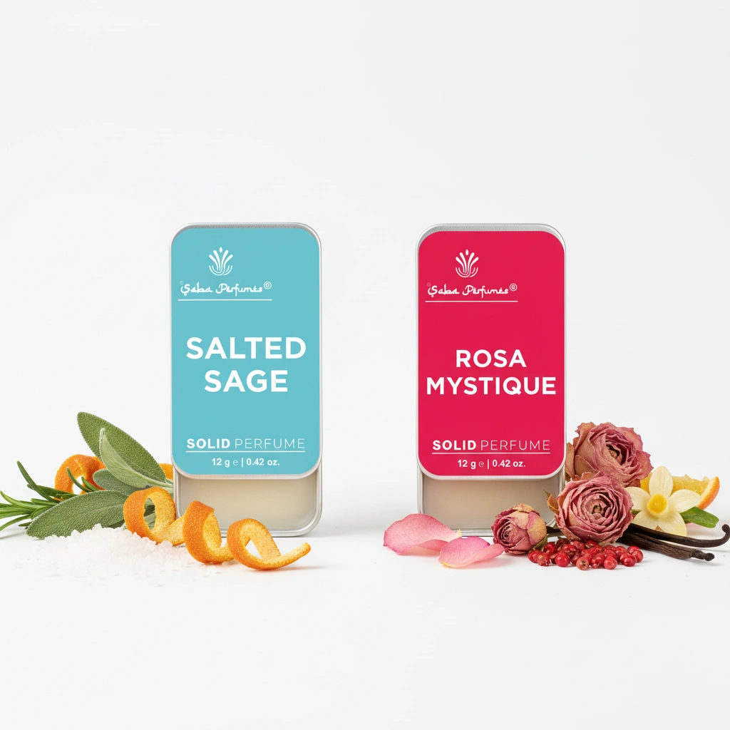 Salted Sage & Rosa Mystique Solid Perfume Combo – Aquatic Herbal & Floral Fragrance | Sage, Sea Salt, Rose Petals, Citrus & Vanilla | Alcohol-Free, Long-Lasting Unisex Perfumes (12g Each)